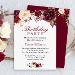 Convite Burgundy Marsala Red Floral Festa de aniversário<br><div class="desc">Crie o convite perfeito para a Festa de aniversário com este modelo "Burgundy Marsala Red Floral Invitation". Este design de alta qualidade é fácil de personalizar para ser exclusivamente seu! (1) Para mais personalização, clique no link "personalizar mais" e use nossa ferramenta design para modificar esse modelo. (2) Se você...</div>