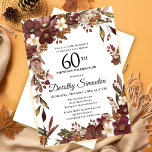 Convite Burgundy Mauve Ivory Fall Floral 60º Aniversário<br><div class="desc">Flores elegantes,  maduras e flores brancas de marfim criam um quadro floral muito bonito. Berries e ramos dão uma vibração Boho moderna e rústica. O nome do celebrante de aniversário é escrito em uma fonte de script de eterno. Este artigo faz parte da coleção Borgonha,  Mauve e White Floral.</div>