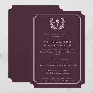 Convite Burgundy MD Asclepius + Laurel Wreath Graduação