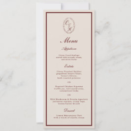 Convite Burgundy Monogram Wedding Long Menu Card