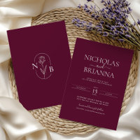 Burgundy Monograma de Casamento Boho Minimalista M