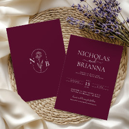 Convite Burgundy Monograma de Casamento Boho Minimalista M