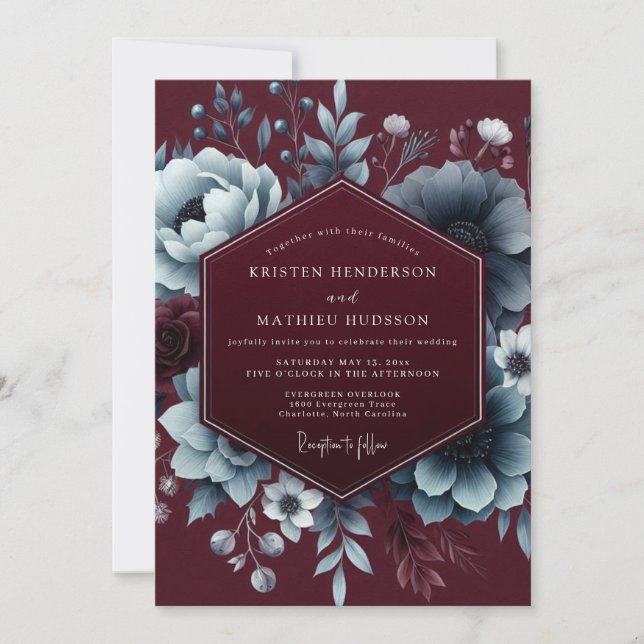 Convite Burgundy Moody Bloom Elegance Wedding (Frente)