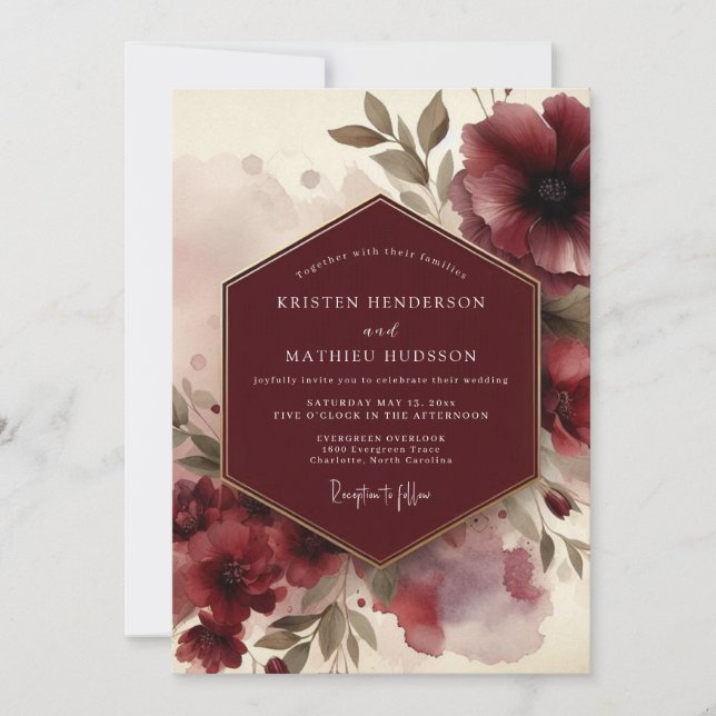 Convite Burgundy Moody Bloom Wedding (Frente)