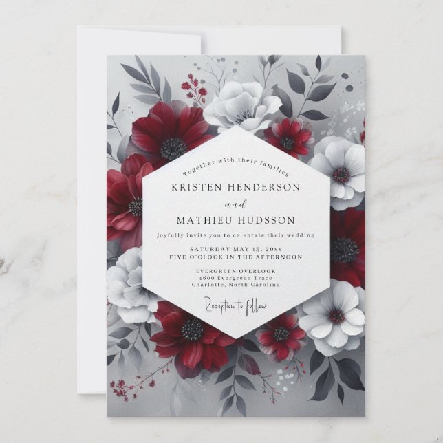 Convite Burgundy Moody Botanical Wedding (Frente)
