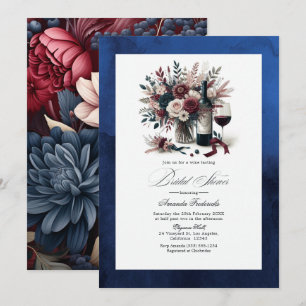Convite Burgundy & Naval Floral Vinho Boho Chá de Noiva