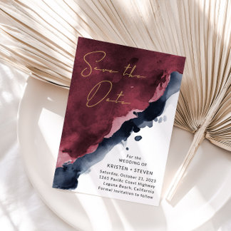 Convite Burgundy & Navy Blue Save The Date Invitation