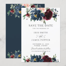 Convite Burgundy Navy Blush Floral Casamento Salve a Data