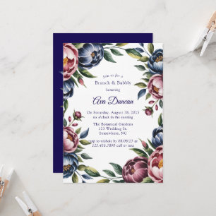 Convite Burgundy Navy Blush Peônia Brunch e Bubbly