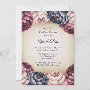 Convite Burgundy Navy Blush Peônia Chá de Noiva