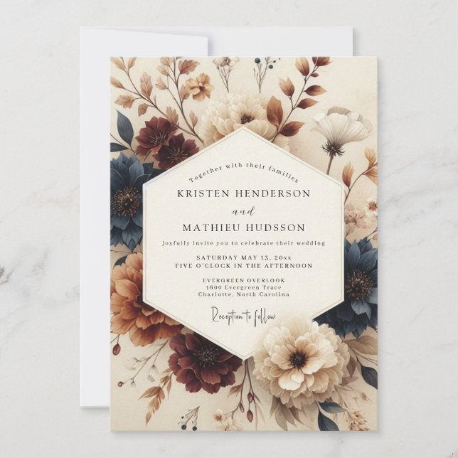 Convite Burgundy Navy Chiaroscuro Wedding (Frente)