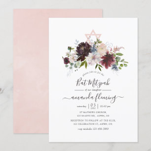 Convite Burgundy, Navy e Blush Bat Mitzvah