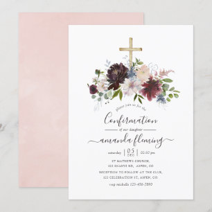 Convite Burgundy, Navy e Blush Floral Confirmação