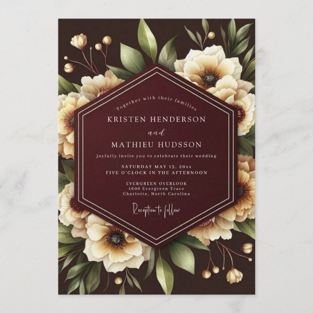 Convite Burgundy Nocturne Bloom Wedding (Frente)