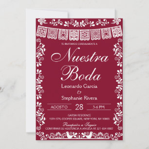 Convite Burgundy Nuestra Boda Papel Picado Casamento Espan