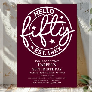 Convite Burgundy Olá 50.º aniversário