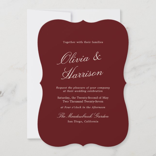 Convite Burgundy Old Money Calligraphy Wedding Invitation (Frente)
