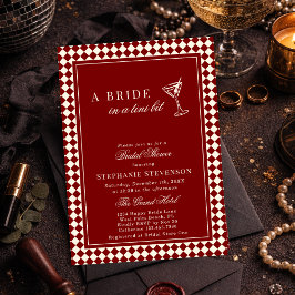 Convite Burgundy Old Money Checkered Martini Bridal Shower