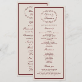 Convite Burgundy Old Money Wedding Program Card