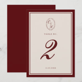 Convite Burgundy Old Money Wedding Table Number