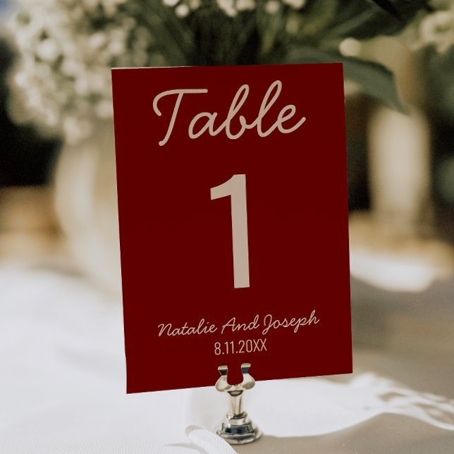 Convite  Burgundy Old Money Whimsical Wedding Table Number (Criador carregado)