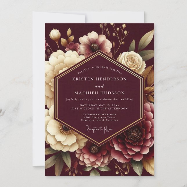Convite Burgundy Opulent Flora Wedding (Frente)