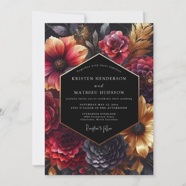 Convite Burgundy Opulent Nocturne Wedding (Frente)