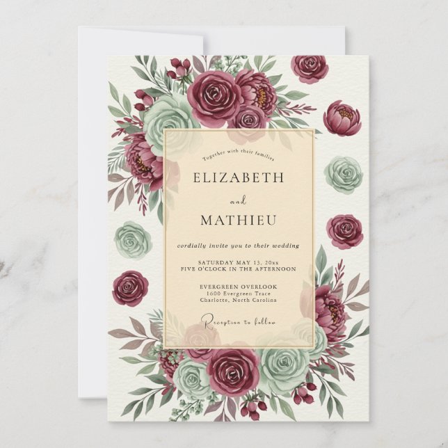 Convite Burgundy Opulent Succulent Wedding (Frente)