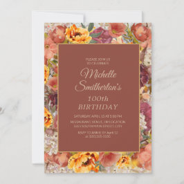Convite Burgundy Orange Cream Floral 100º Aniversário