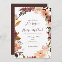 Burgundy Orange Floral Casual Invitation