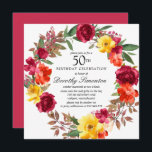 Convite Burgundy Orange Yellow Floral 50th Birthday<br><div class="desc">Honre uma pessoa especial com este elegante 50º Convite de aniversário. Flores de queda criam uma bela coroa aquática.</div>