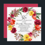 Convite Burgundy Orange Yellow Floral 50th Birthday<br><div class="desc">Honre uma pessoa especial com este elegante 50º Convite de aniversário. Flores de queda criam uma bela coroa aquática.</div>