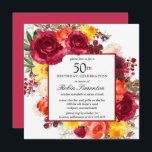 Convite Burgundy Orange Yellow Floral 50th Birthday<br><div class="desc">Honre uma pessoa especial com este elegante 50º Convite de aniversário. Flores de queda criam uma bela coroa aquática.</div>