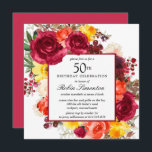 Convite Burgundy Orange Yellow Floral 50th Birthday<br><div class="desc">Honre uma pessoa especial com este elegante 50º Convite de aniversário. Flores de queda criam uma bela coroa aquática.</div>