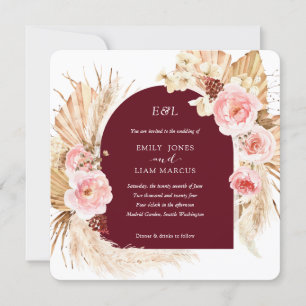 Convite Burgundy Pampas Grass Boho Floral Casamento I