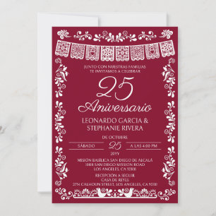 Convite Burgundy Papel Picado 25º Aniversário