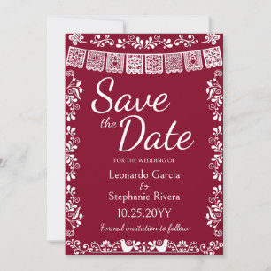Convite Burgundy Papel Picado Casamento Salve a Data