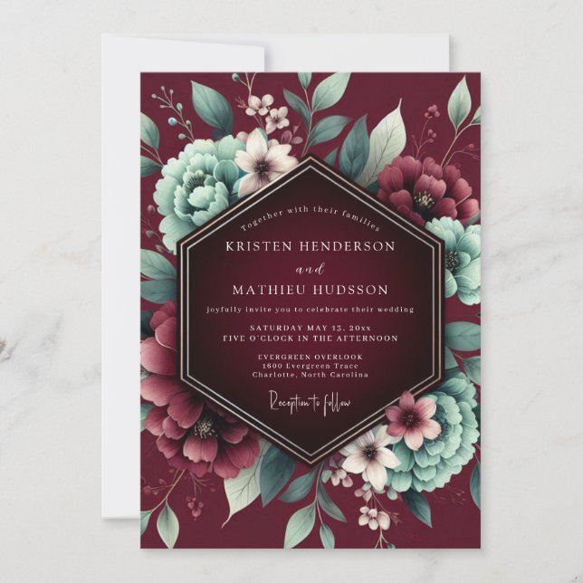 Convite Burgundy Passionate Flora Wedding (Frente)