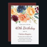 Convite Burgundy & Peach Watercolor aniversário de 40 anos<br><div class="desc">Burgundy & Peach Watercolor Floral 50th Aniversário Convite Ver coleção correspondente em Niche e Nest Store</div>