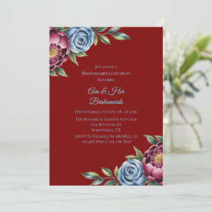 Convite Burgundy Peony e Blue Rosa Bridesmaids Almoço