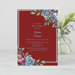 Convite Burgundy Peony e Rosa Chá de panela Azul