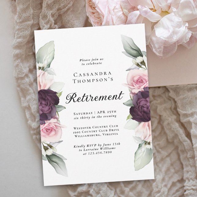 Convite Burgundy Pink Floral Elegance Party (Available as printed and paperless digital download!)