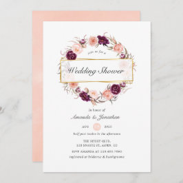 Convite Burgundy Plum e Blush Chá de casamento Geométrico