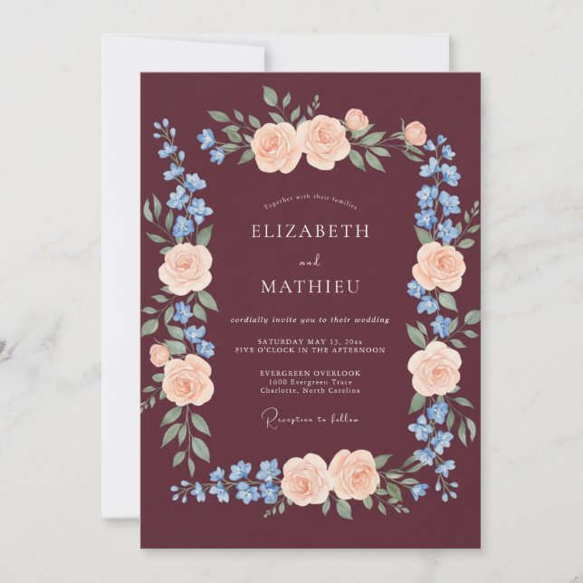 Convite Burgundy Poetic Fall Wedding (Frente)