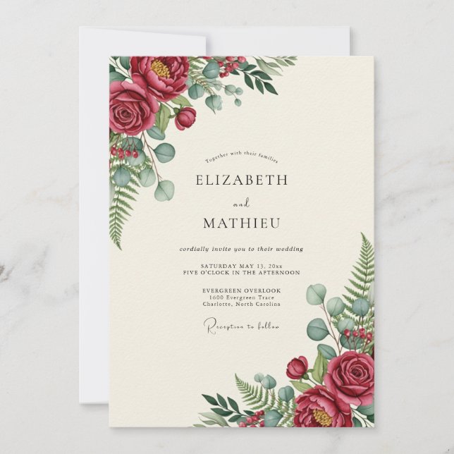 Convite Burgundy Polished Botanical Wedding (Frente)