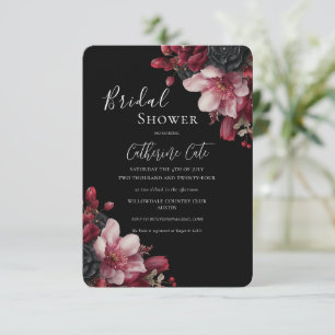 Convite Burgundy & Preto Floral Bridal Elegante 