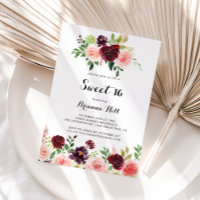 Burgundy Primavera Floral Sweet 16 Festa de aniver