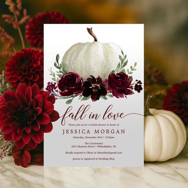 Convite Burgundy Pumpkin Fall in Love Chá de panela Invite (Criador carregado)