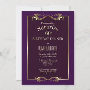 Convite Burgundy Purple Dourada Surpresa 60º Janto de aniv