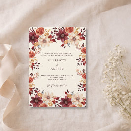 Convite Burgundy queimou laranja queda floral luxo